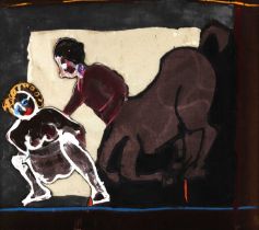 § John Kiki (British, b.1943) - Centaur, acrylic and collage, signed 'John Kiki' verso, 66 x 74.