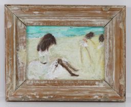 David Cox RWA ROI (British, 1914-1979) - Girl seated on the beach, oil on board, signed 'David Cox