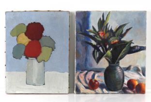 Peter Froste (British, 1935-2021) - Four unframed works; Vase of flowers and apples, oil on