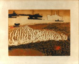 Charles Bartlett (British, 1921-2014) - Ships at Anchor, etching in colours, signed, titled, and