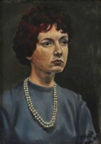 Peter Froste (British, 1935-2021) - Two portraits; Lady wearing a pearl necklace, oil on board,