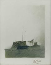 Guy Gladwell (British, 1946-2014) - Moored boats, offset lithograph, signed and dated in pen lower