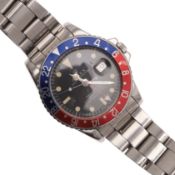 A GENTLEMAN'S STAINLESS STEEL OYSTER CHRONOMETER GMT-MASTER PEPSI BEZEL WRISTWATCH BY ROLEX.