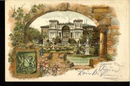Deutsches Reich, Ansichtskarte Festhalle Karlsruhe, Prägekarte, gelaufen 1902.