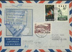 Saarland Eröffnungsflug 1956. Luftpostbeleg.