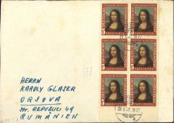 BRD 1952 auf Auslandsbrief nach Rumänien.Mehrfachfrankatur Mef im 6er Block. MiNr. 148 I. Selten!