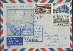 Saarland Eröffnungsflug 1956. Luftpostbeleg.