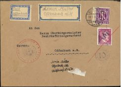 ausgefallener Brief, Amerikanische Besatzungszone. Besatzungszone Hitler Marke mit Überdruck!