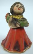 Bozner Engel Thun Keramikfigur / Kerzenleuchter. Rot / grün bemalt. Höhe ca. 15 cm