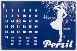 altes Werbeblechschild "Alles neu macht Persil" - Kalender. Eugen Prinz Schulte. 1 Magnet fehlend.