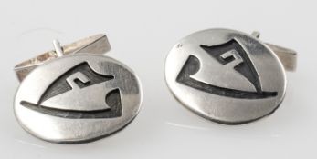 Ein Paar Silber Manschettenknöpfe, Silber geprüft.