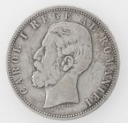 Rumänien 1881, 5 Lei - Silbermünze "Carol I." KM 17.1. Erhaltung: ss.