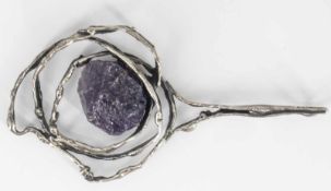 Vintage-Amethyst-Anhänger aus 800er Silber im Brutalismus-Stil, punziert mit 800er Silber und Perli.