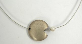 925er Silber Kette mit Anhänger und Perle. Länge ca. 46 cm