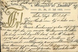 Postkarte "8. Stiftungsfest der "Tinctoria" Juli 1903" gelaufen 1903