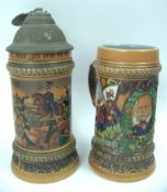 2 Militaria Bierkrüge Würzburg König Ludwig III. & Prinzregent Luitpold von Bayern, ein Deckel