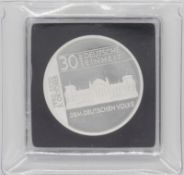Silber Münze-Gedenkausgaben zur Deutschen Einheit „30 Jahre Deutsche Einheit“, mit Echtheits-