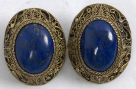 Silber Ohrclips mit Lapislazuli besetzt, Handarbeit.