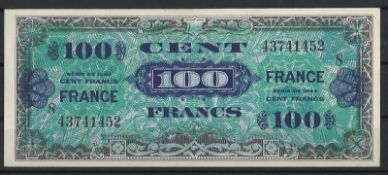 France "100 Francs - 100 Cent" 1944 WWII Banknote. Zustand gut.