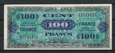 France "100 Francs - 100 Cent" 1944 WWII Banknote. Zustand gut.