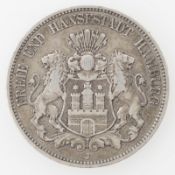 Dt. Kaiserreich Hamburg 1876 J, 5 Mark - Silbermünze, Jaeger 62. Erhaltung: ss.