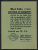 Deutschlandfahrt 29.03.1936, Wahlabwurfzettel grün, A. H. in seiner historischen Reichstagsrede,