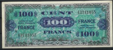 France "100 Francs - 100 Cent" 1944 WWII Banknote. Zustand gut.