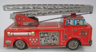 Horikawa, vintage Blechspielzeug Feuerwehr", batteriebetrieben, Blech lithografiert, gemarkt mit "