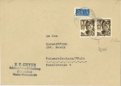 Rheinland-Pfalz: Brief mit EF MiNr. 19. Rechte Marke mit nicht bekanntem Plattenfehler: „E“ von