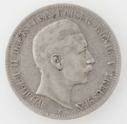 Dt. Kaiserreich Preußen 1900 A, 5 Mark - Silbermünze "Wilhelm II.", Jaeger 104. Erhaltung: ss.