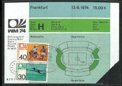 WM-Eintrittskarte zum Eröffnungsspiel der Fußball-Weltmeisterschaft in Frankfurt am 13.06.1974:
