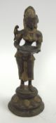 Bronze Skulptur der Hindu Göttin "Lakshmi" auch als Öllampe "Diya" nutzbar. Kleiner Papagei auf