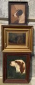 Late 19th / early 20th century European School Bloodhound waiting at the door oil on board, unsigned