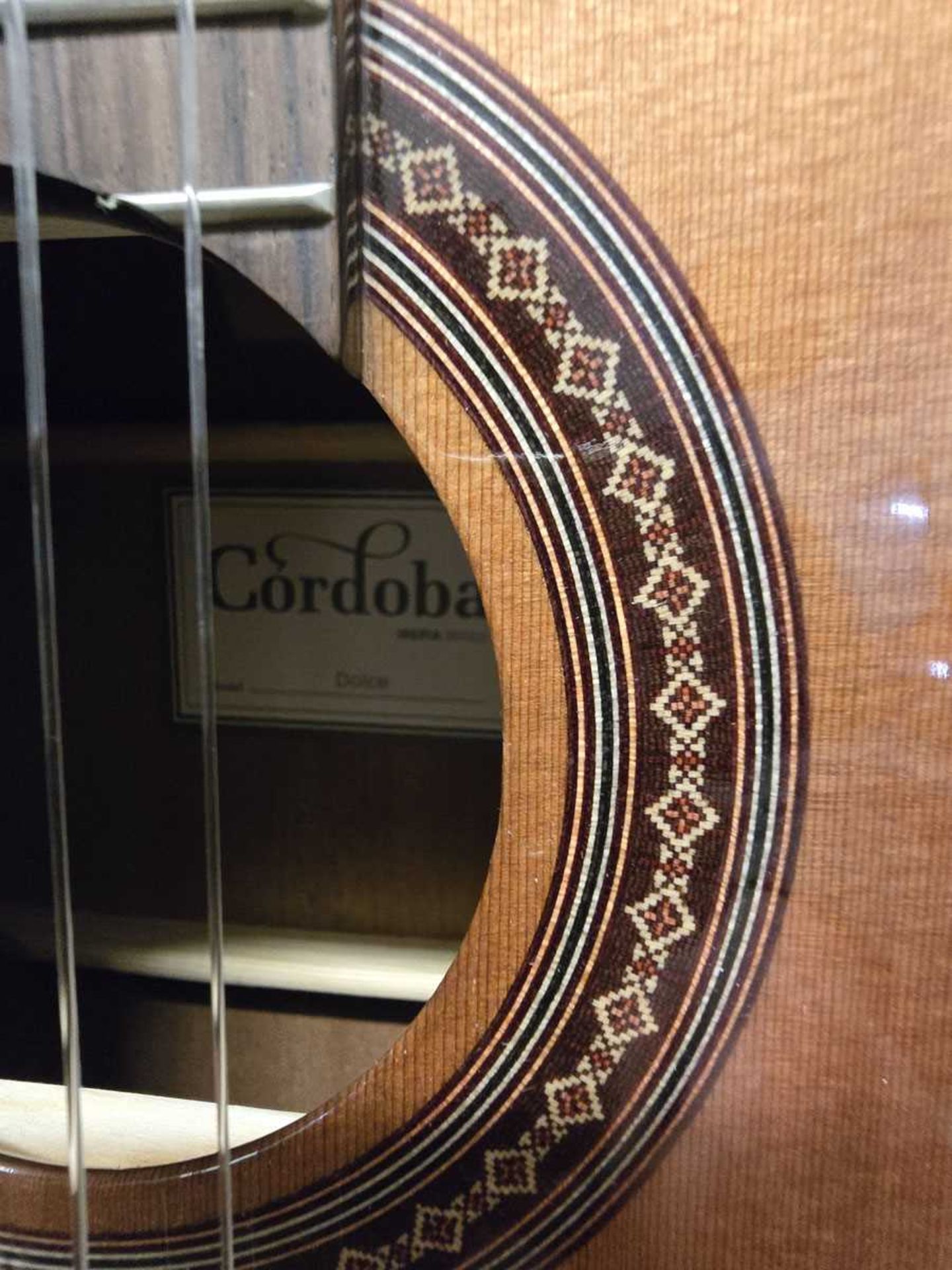 A Cordoba Iberia Series Model Dolce acoustic guitar with stand, rest, knee rest and bag - Image 2 of 2