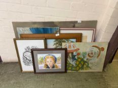 An assortment of artworks to include watercolours signed G.Holden, oil on canvas countryside