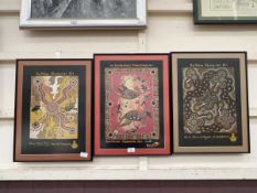Three framed and glazed prints of Australian Aboriginal art