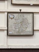 A framed and glazed Robert Morden map of Warwickshire