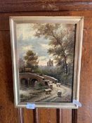 A framed oil on canvas of a shepherding scene signed bottom right E Jacobs (Belgian refugee)