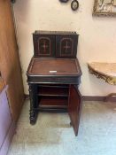 Ebonised and inlaid lift top davenport with fitted interior A/F