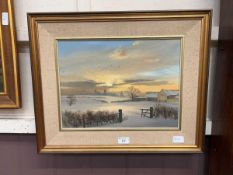 A framed oil signed Michael Morris of a snowy scene