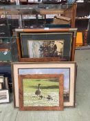 6 framed pictures in various picture frames