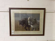 Framed and glazed print of horses, signed Jane Parkin