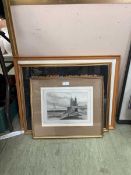 Three framed prints including David Shepherd of Stowe House, aboriginal print, and one other