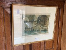 A framed and glazed William Russell Flint print of a lady in a boathouse