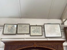 Four framed maps of South Wales, Surrey, China and the West Riding