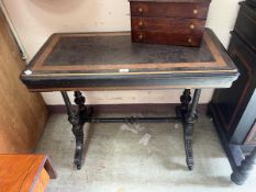 Ebonised and inlaid card table Dimensions: H, 71cm , W, 89cm , D, 45cm.