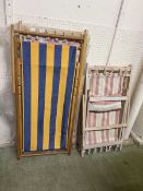 3 folding deck chairs and a folding chair