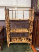 A bamboo and cane folding bookcase