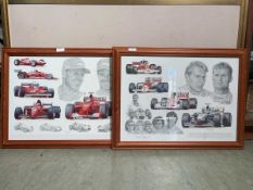 Two framed and glazed Formula 1 prints with printed signatures