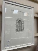 A framed and glazed artist proof print depicting the doorway of St Mary's Church, Warwick (10 of 20)